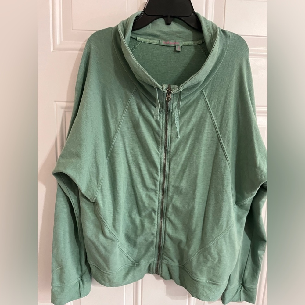Fresh Produce Sweatshirt Full Zip Mock Neck Women’s XL Green Lagenlook Beach